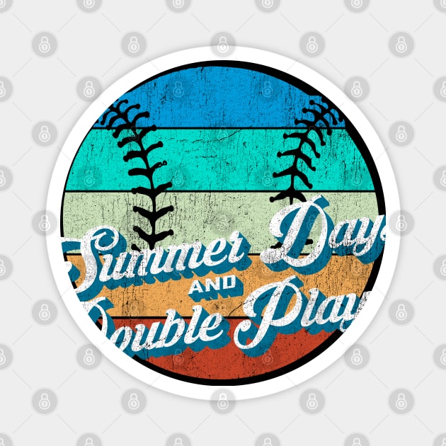 70s Style Retro Baseball Summer Days and Double Plays design graphic Magnet by Vector Deluxe